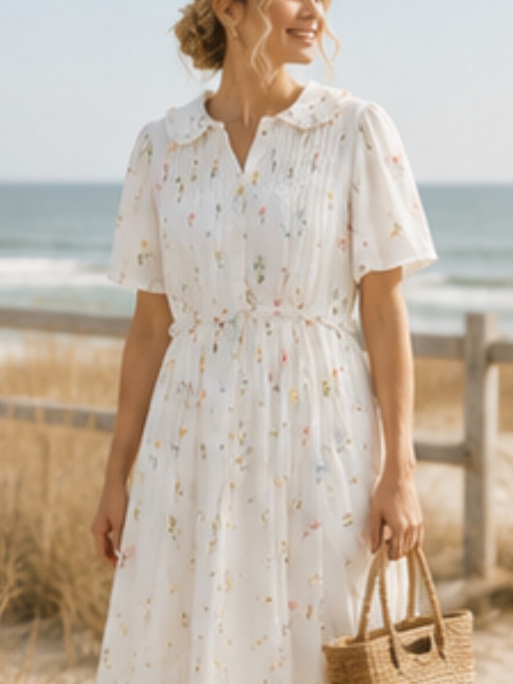 Ivy City Co White Floral Midi Dress